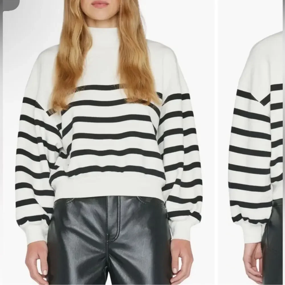 Frame Denim Striped Mock Neck Sweatshirt